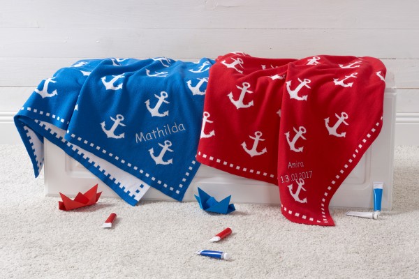 Babydecke Ahoi mit Namen und Anker aus Biobaumwolle